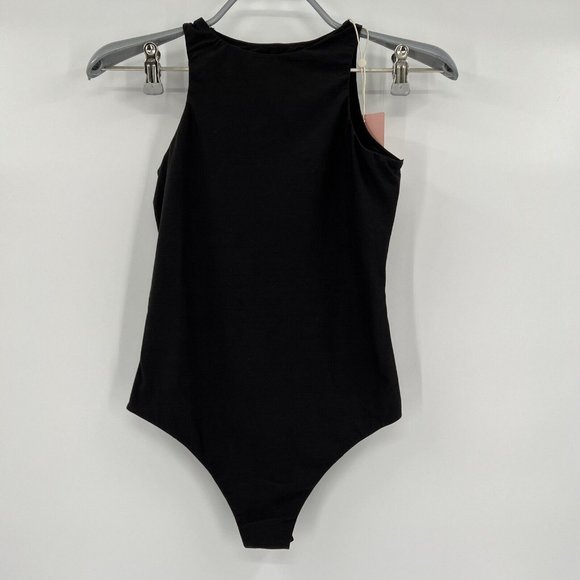 Quince Tops - Quince Women's Black Everyday High Neck Bodysuit sz S Sleevless NWT Thong Bottom